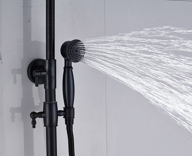GGStudy Oil Rubbed Bronze Rain Shower System Set 2 Knobs Mixing 8 Inch Round Rainfall Shower Head with Handheld Spray Bathroom Shower Faucet - Image 3